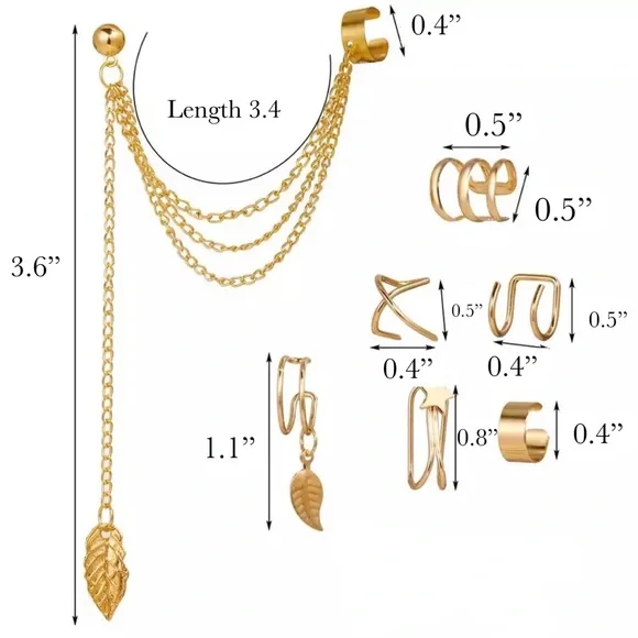 7 Pcs Ear Cuff Set Dangle Feather Star Earring - Picture 16 of 16